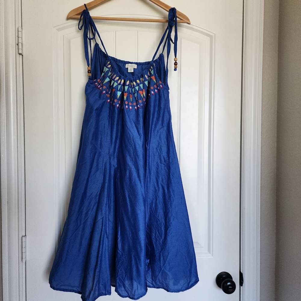 Sundance Pretty Origins Cotton Blend Silk Summer Blue Embroidered Dress MEDIUM
